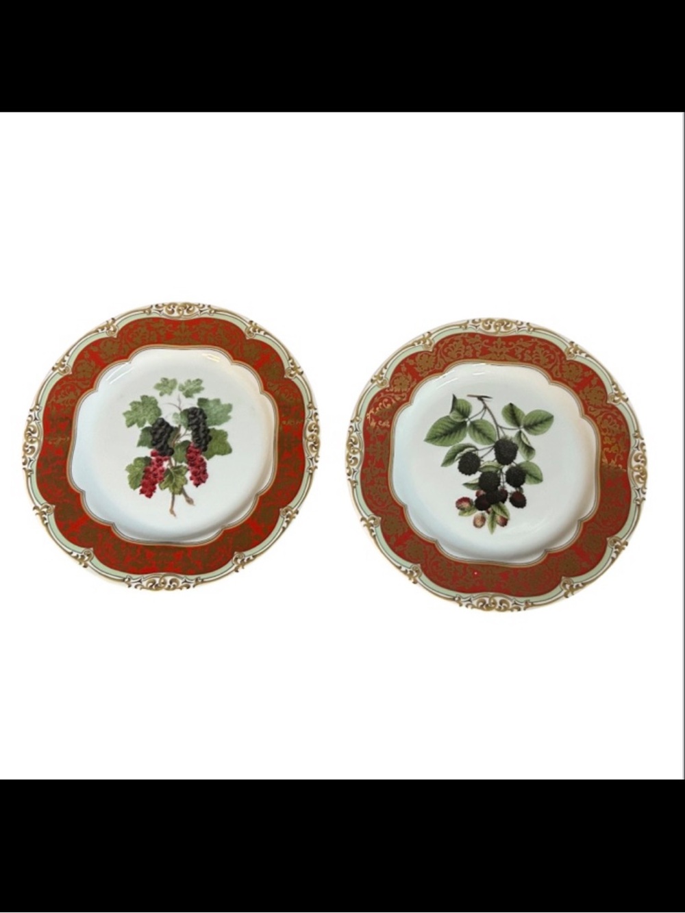 Andrea by Sadek Winterthur Museum Plates Set Of 2 Painted Berries Porcelain 8”